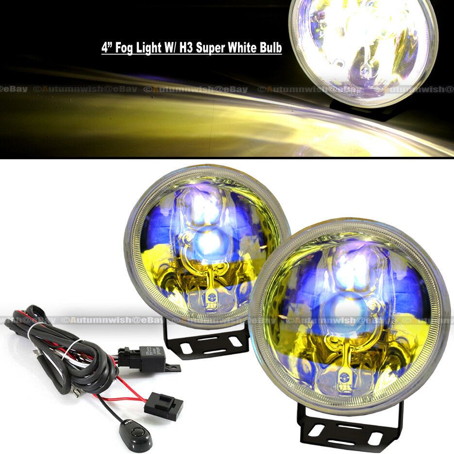 Audi A4 A3 4" Round Ion Yellow Bumper Driving Fog Light Lamp Kit Complete Set - Autumn Wish Auto Art