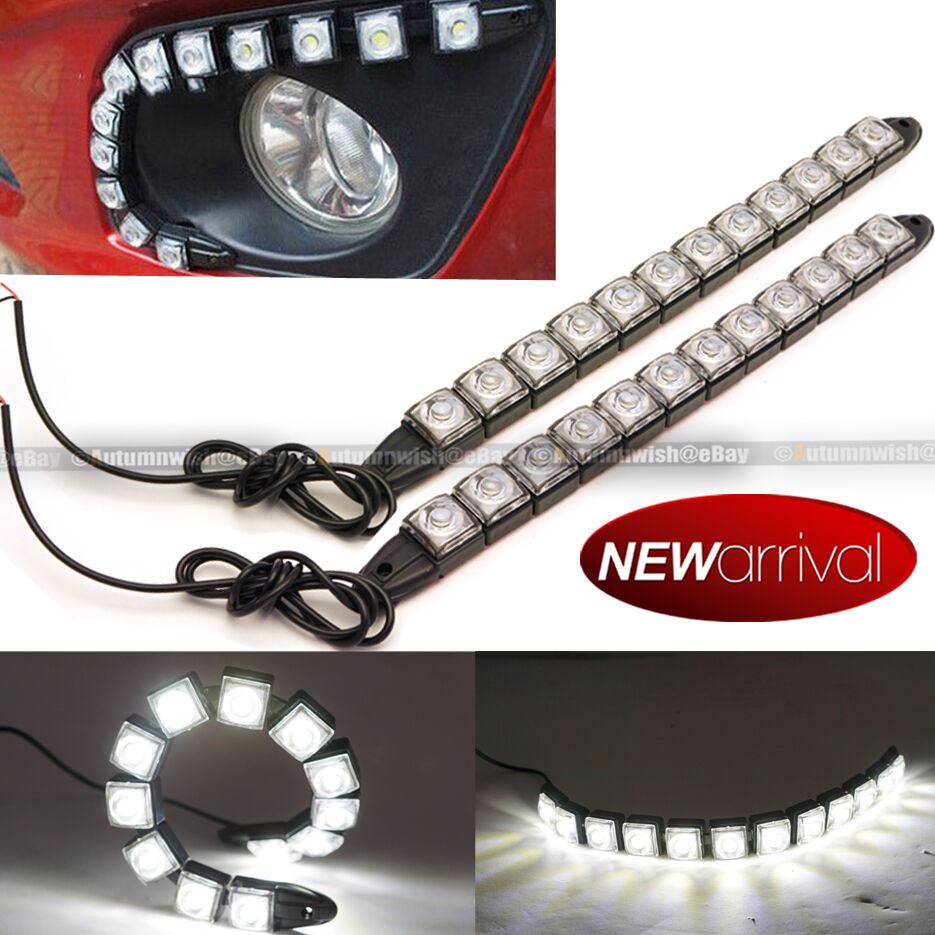 Fit 300 12 LED Driving DRL Daytime Running Light Flexible Strip White - Autumn Wish Auto Art