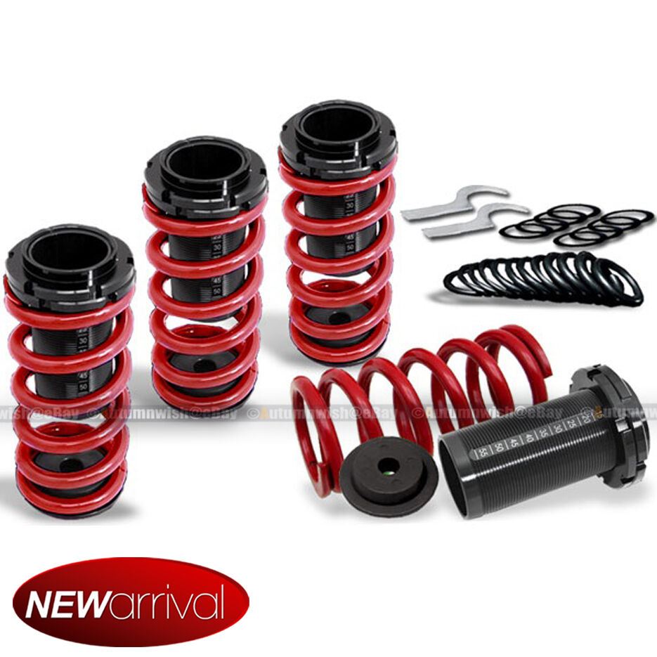 Honda 88-00 Civic CRX Red Black Adjustable Suspension Lowering Coilover Spring Kit - Autumn Wish Auto Art