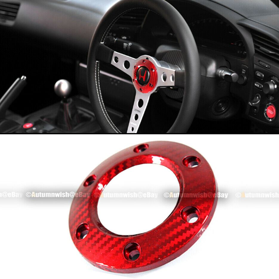 Fit 6 Bolt Pattern Red Carbon Painted Steering Wheel Center Horn Button Ring - Autumn Wish Auto Art