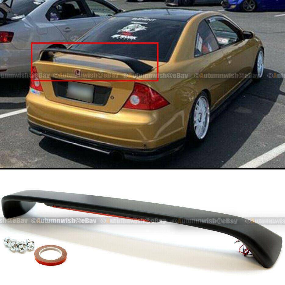 Honda Civic 01-05 2DR Primed Black Trunk Spoiler Wing LED Brake Light Lamp - Autumn Wish Auto Arts